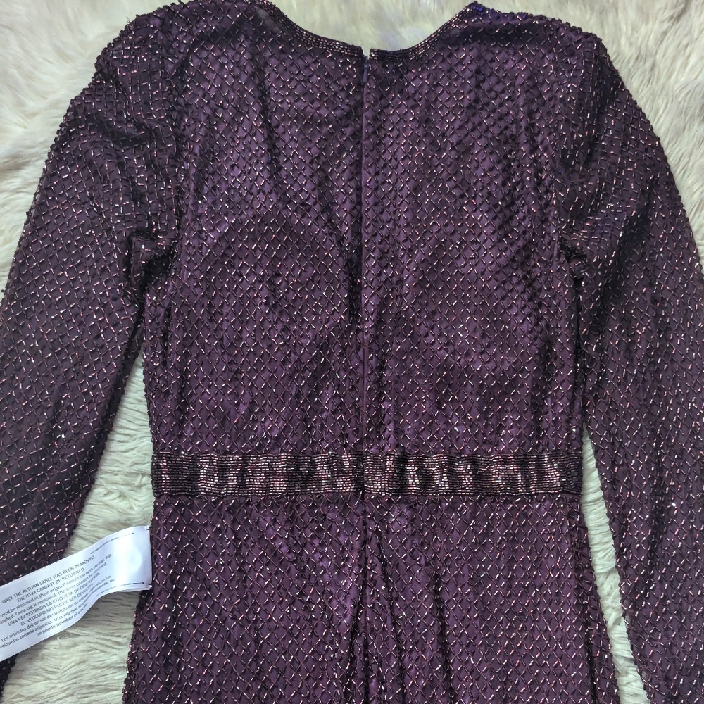 NWT Mac Duggal Long Sleeve Lattice Beaded Cocktail Dress in Aubergine 5530 - Picture 16 of 16